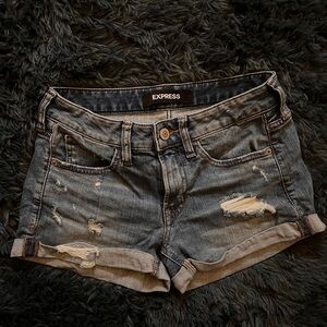 Express Blue Distressed Jean Shorts